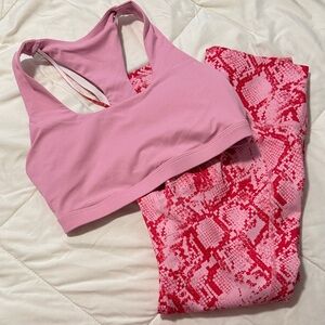 Fabletics Pink Sports Bra and Red Snake Print Straps